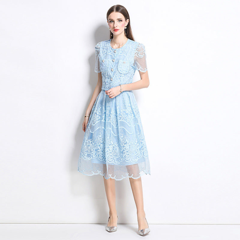 Original design for spring and summer small fragrance style set light luxury and high-end water-soluble lace skirt two-piece set
