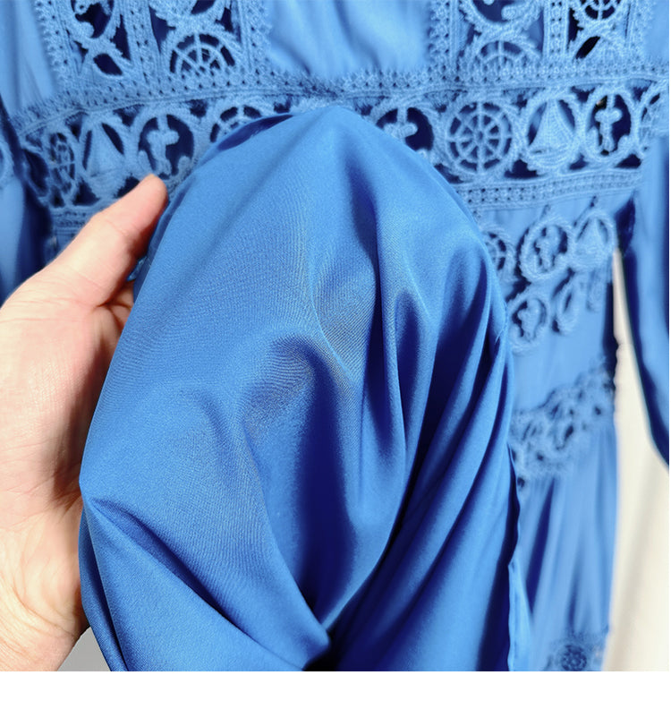 Original Design Heavy Industry Boutique Hollow Collar Lace Splicing Pendant Lace and Long Skirt Set