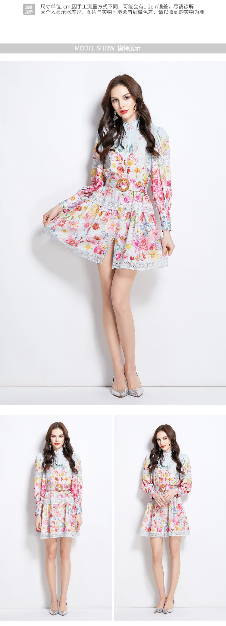 Original design for spring and summer vacation new style painted oil painting style lace patchwork short dress