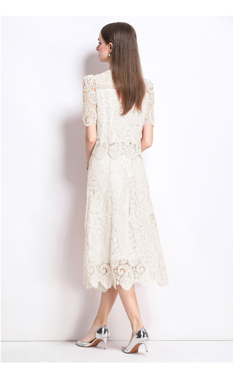 Original design for spring and summer small fragrance style set light luxury and high-end water-soluble lace skirt two-piece set