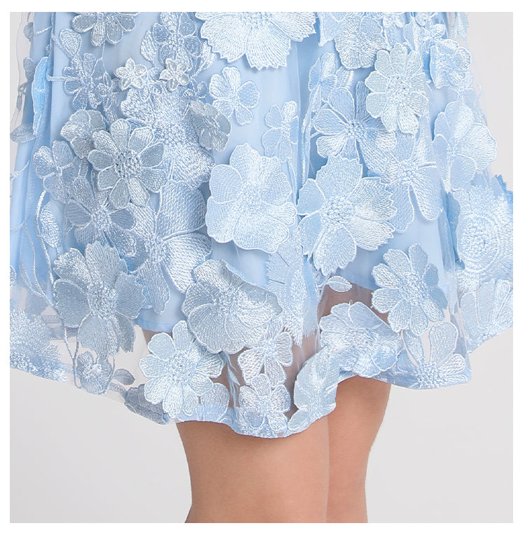 Original design exquisite handmade three-dimensional embroidery French solid color small pendulum VL collar bubble sleeve dress