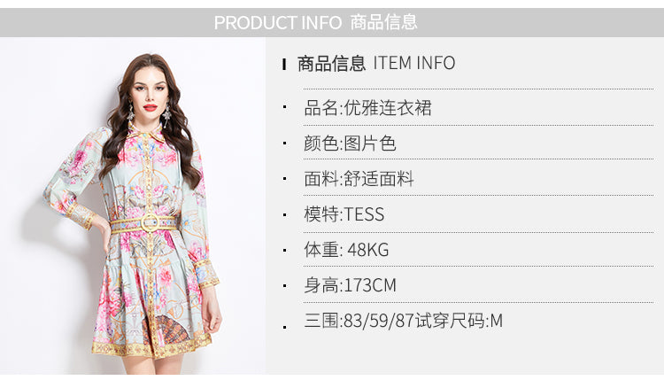 Original Design Spring Summer Autumn Vacation Painted Oil Painting Style Short Collar Dress