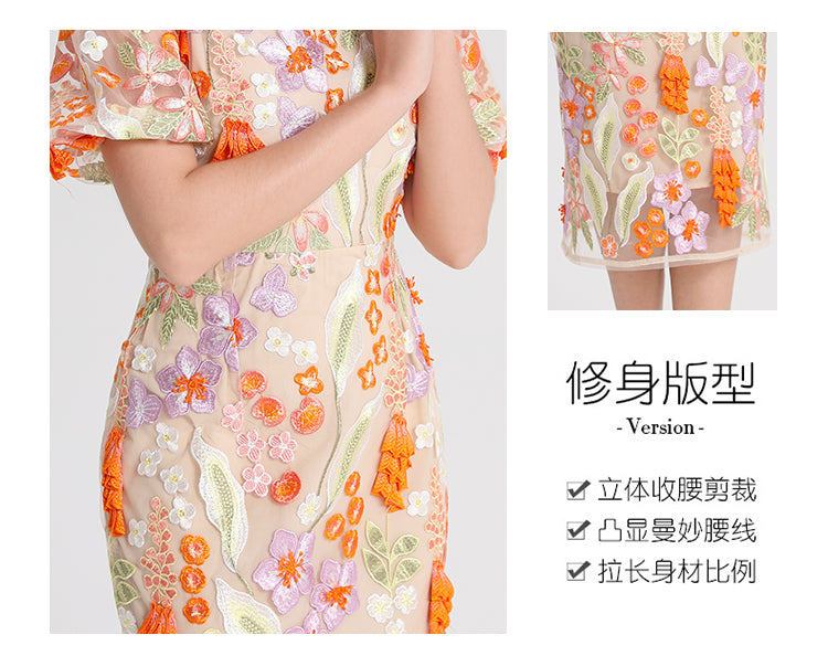 Artwork boutique handmade three-dimensional wheat ear embroidered French temperament dress