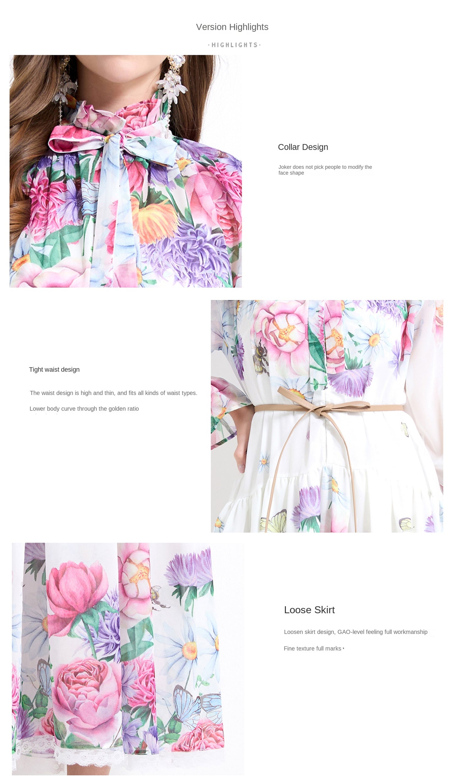 Original design - spring and summer fake lace cake skirt floral print waist ruffle skirt