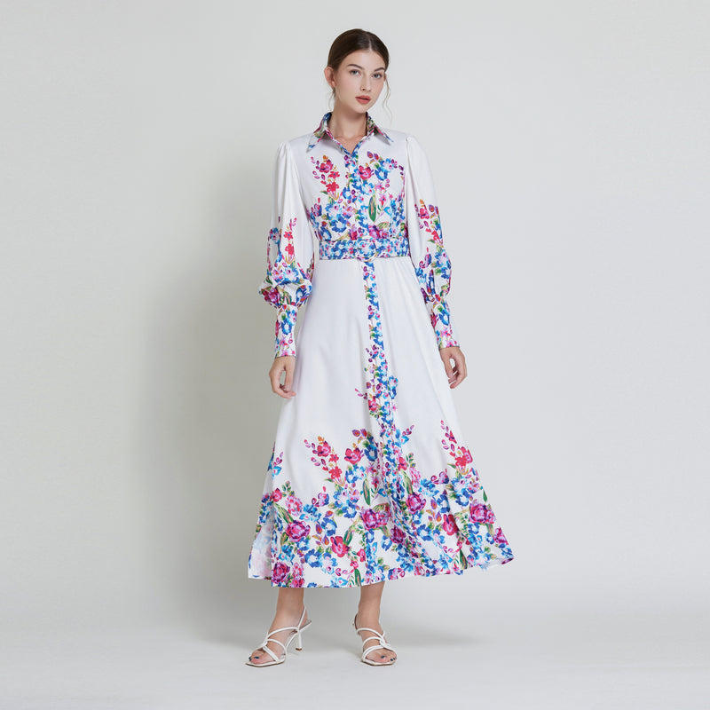 Original design lapel single breasted long dress with belt