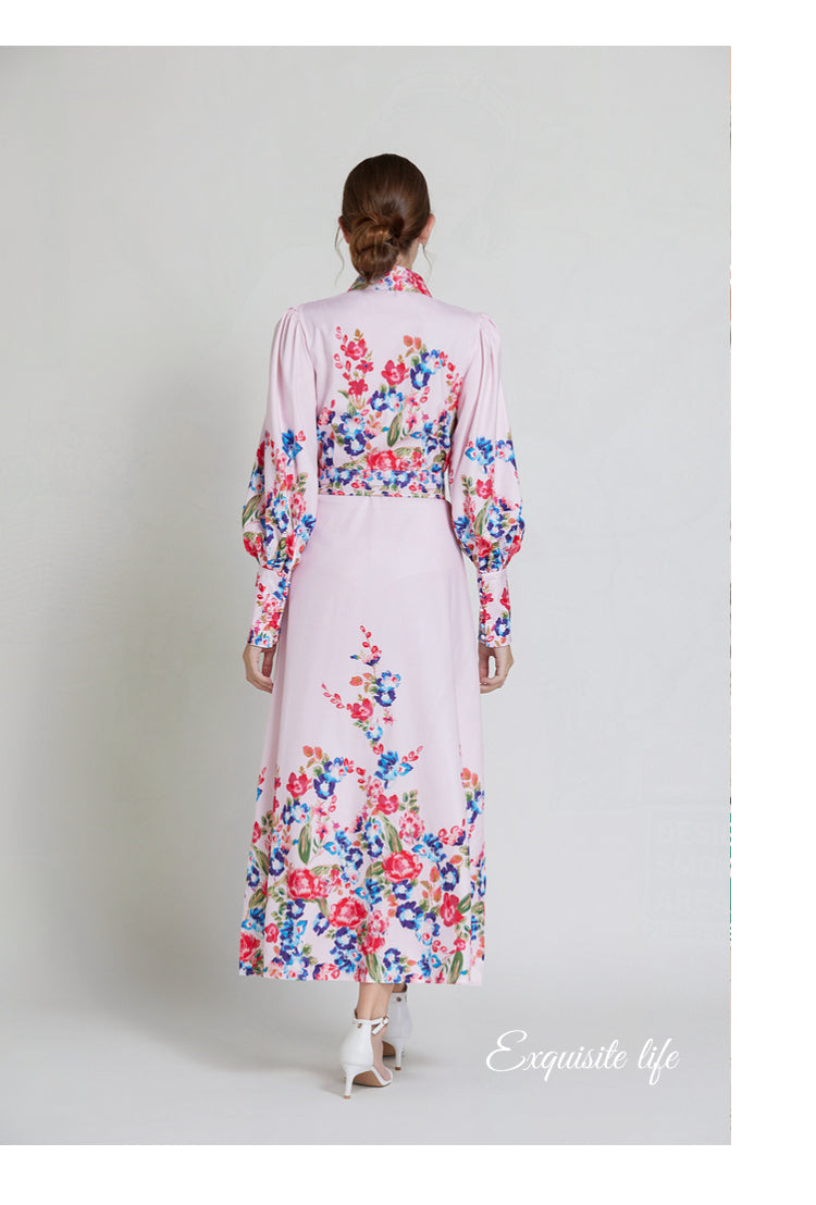 Original design lapel single breasted long dress with belt