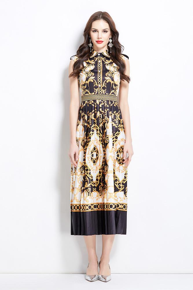 Original design for spring and summer palace pattern sleeveless mid length dress