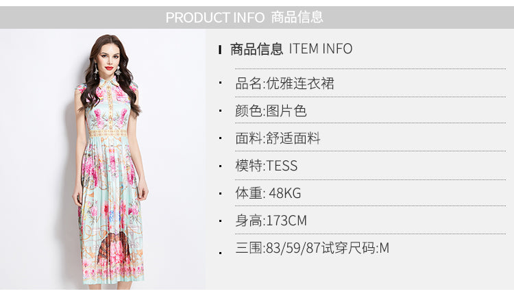 Original design for spring and summer palace pattern sleeveless mid length dress