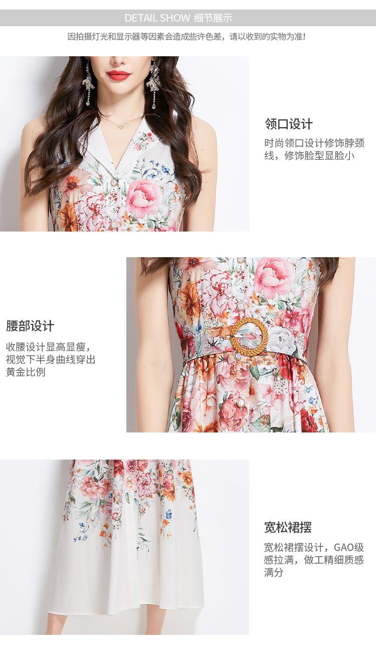 Original design for spring and summer vacation, new floral oil painting style shirt style long dress