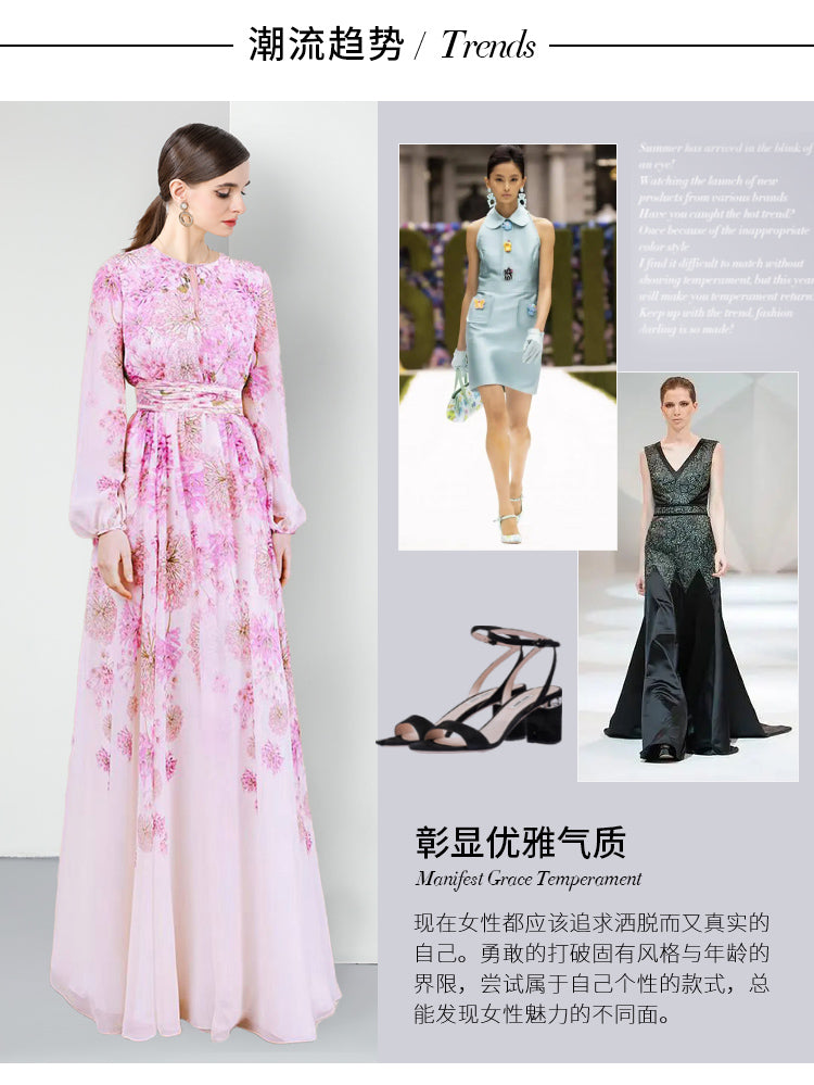 Original design for spring and summer three bedroom pleated 6-meter printed large skirt
