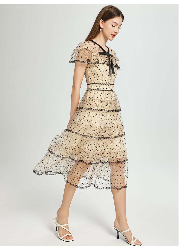Original Design Heavy Industry Boutique Embroidery Plush Wave Point Wave style Shawl Cake Vintage Dress