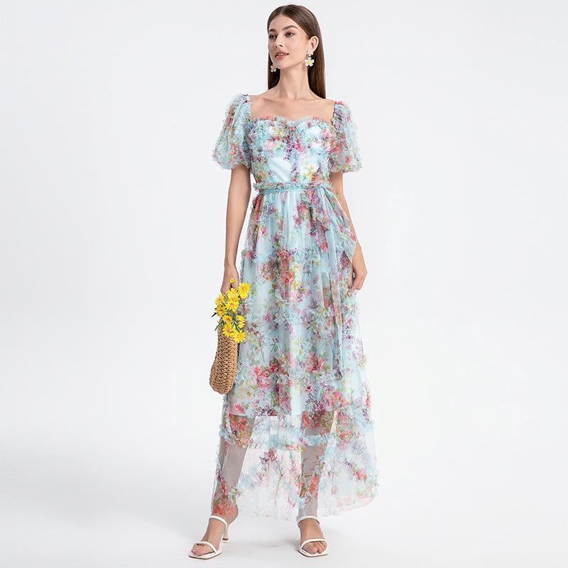 Blue beauty heavy industry boutique palace style French romantic waist cake dress