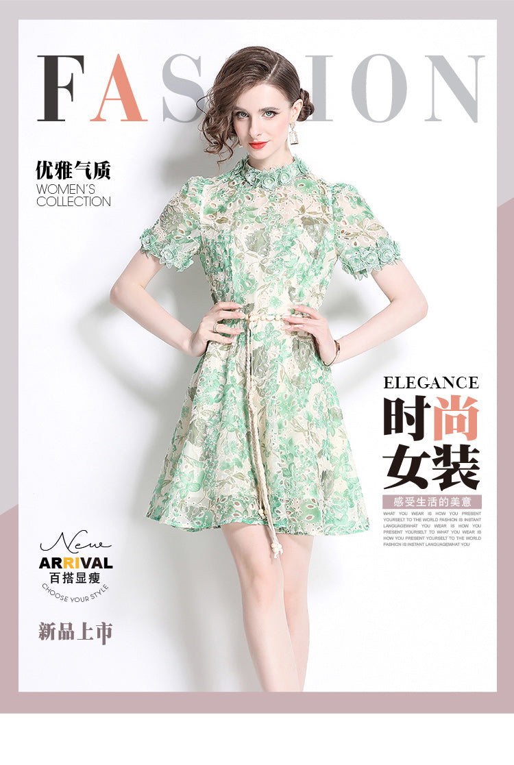 Original Design: Spring/Summer Embroidered Printed Dress for Women with a High end Style and a slimming A-line Skirt with a cinched waist