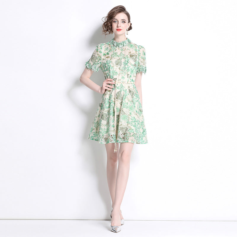 Original Design: Spring/Summer Embroidered Printed Dress for Women with a High end Style and a slimming A-line Skirt with a cinched waist