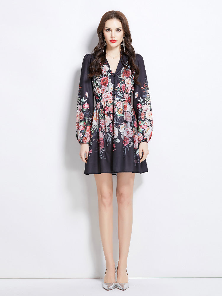 Original design spring, summer, autumn new vintage oil painting print short dress