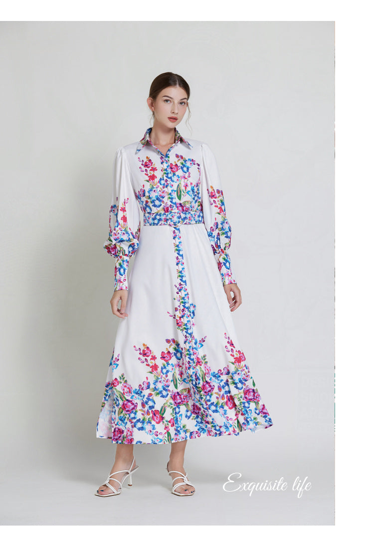 Original design lapel single breasted long dress with belt