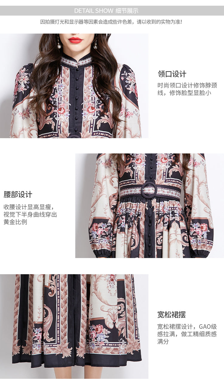 Original Design Spring/Summer Oil Painting Flower Pattern Wrapped Mid length Dress