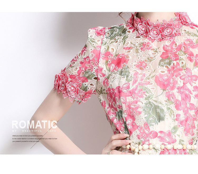 Original Design: Spring/Summer Embroidered Printed Dress for Women with a High end Style and a slimming A-line Skirt with a cinched waist