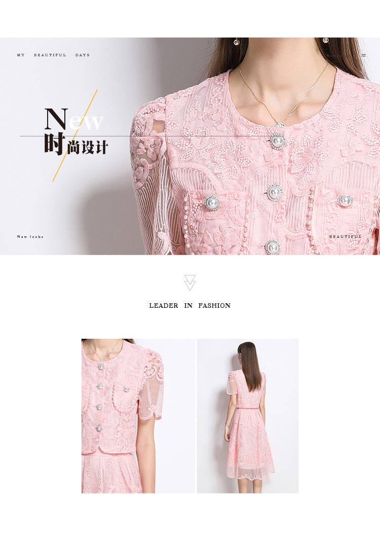Original design for spring and summer small fragrance style set light luxury and high-end water-soluble lace skirt two-piece set