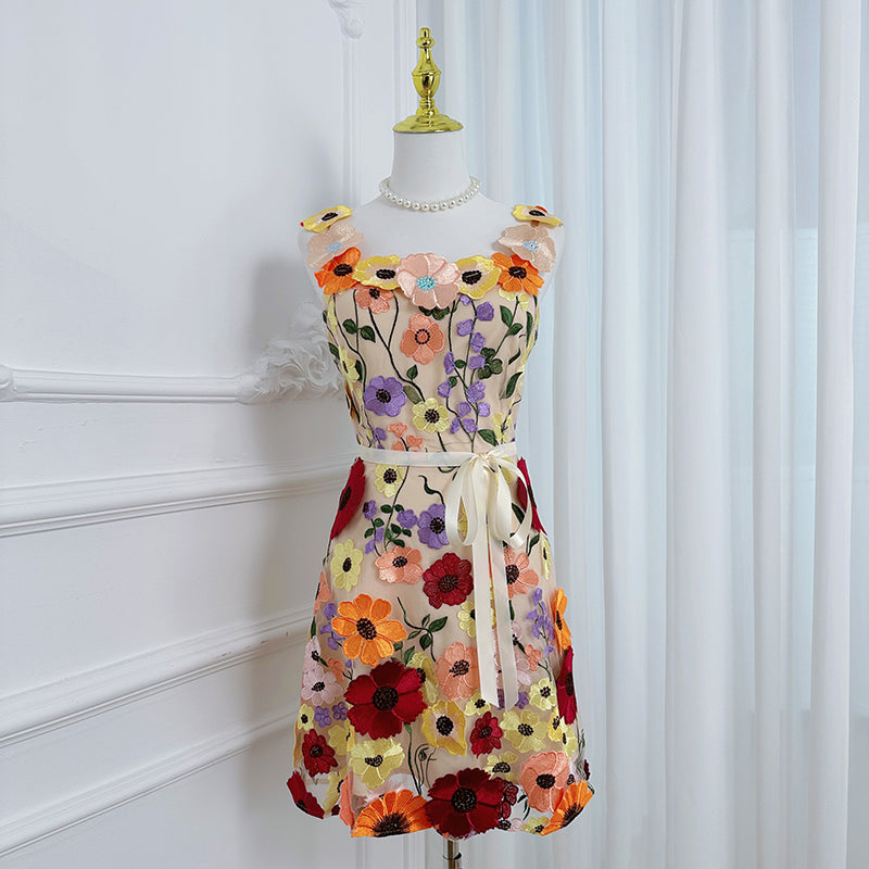 Original Design Embroidered Boutique Color Stereoscopic Handmade Flower Binding Adjustable Strap Strap Dress