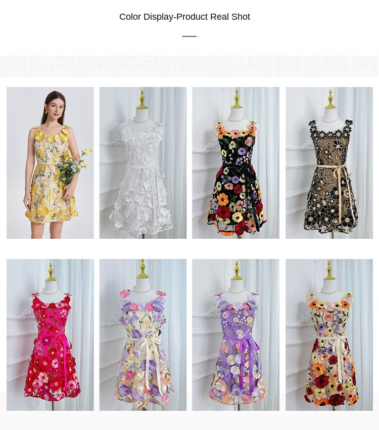 Original Design Embroidered Boutique Color Stereoscopic Handmade Flower Binding Adjustable Strap Strap Dress