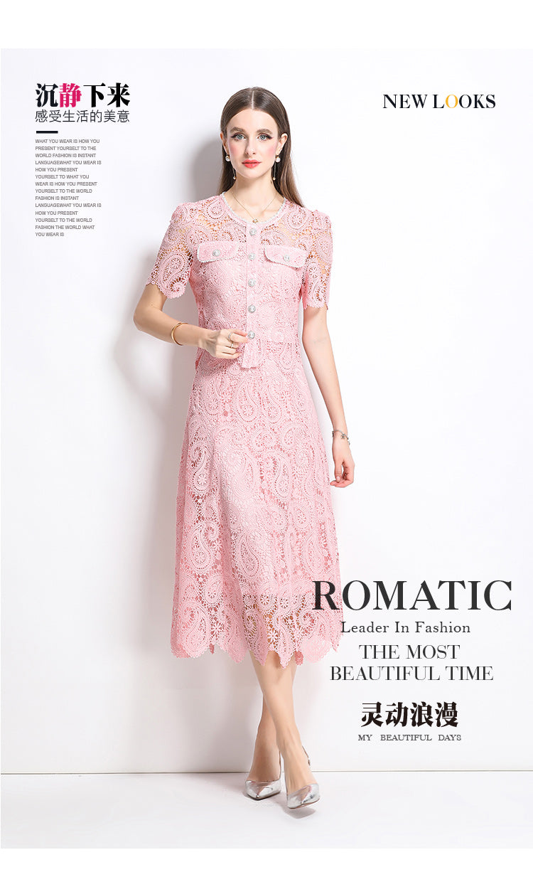 Original design for spring and summer small fragrance style set light luxury and high-end water-soluble lace skirt two-piece set