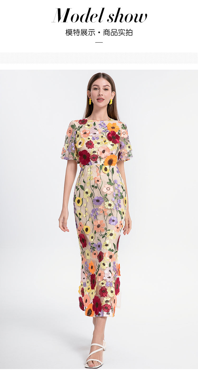 Handmade three-dimensional color embroidery puff sleeve wrap hip temperament mermaid tail skirt art handmade three-dimensional color embroidery puff sleeve hip wrap temperament mermaid skirt
