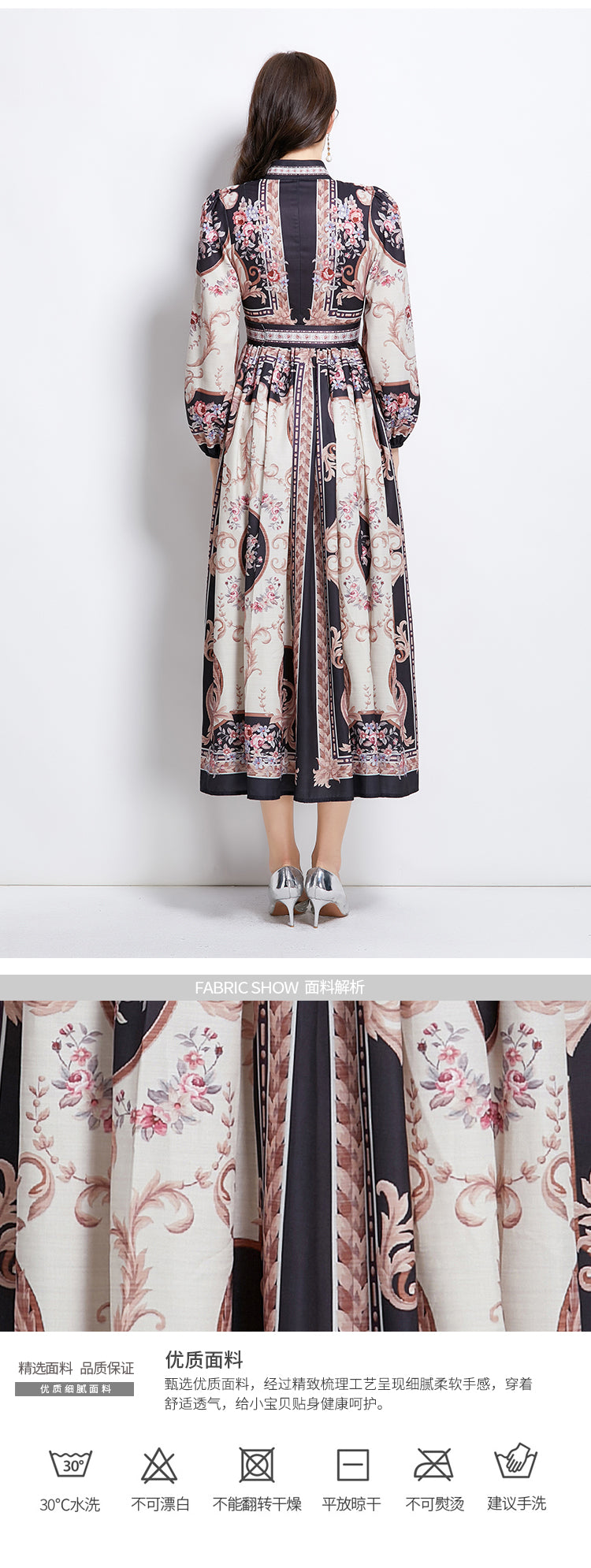 Original Design Spring/Summer Oil Painting Flower Pattern Wrapped Mid length Dress