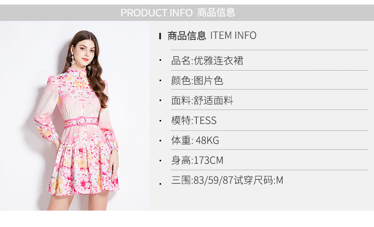 Original Design Spring/Summer Autumn Vacation New Flower Oil Painting Style Stand up Collar Long Dress