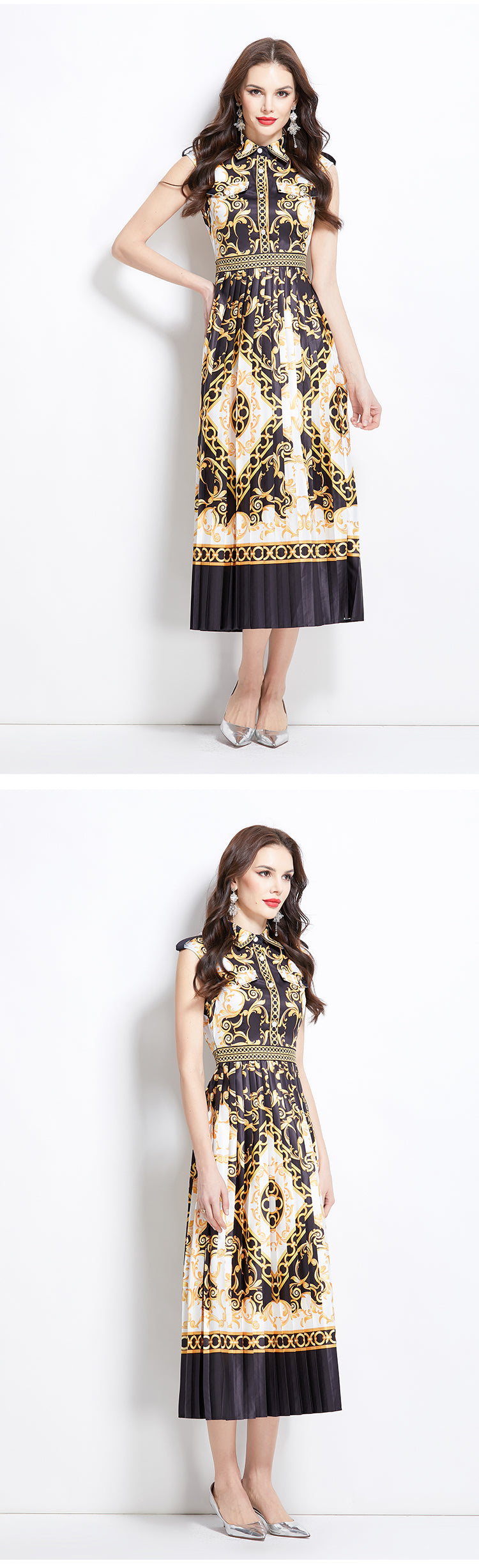 Original design for spring and summer palace pattern sleeveless mid length dress
