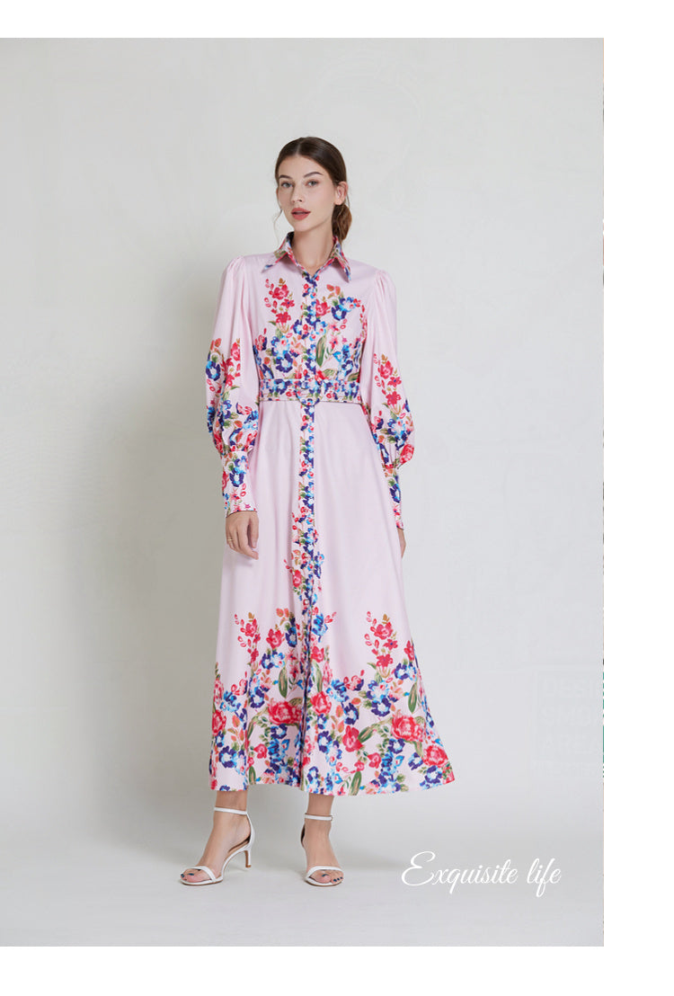 Original design lapel single breasted long dress with belt