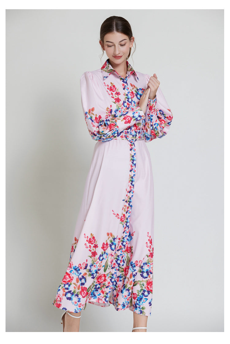 Original design lapel single breasted long dress with belt