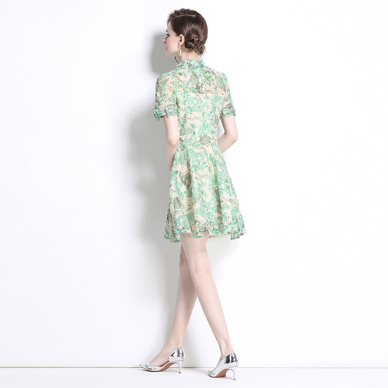 Original Design: Spring/Summer Embroidered Printed Dress for Women with a High end Style and a slimming A-line Skirt with a cinched waist