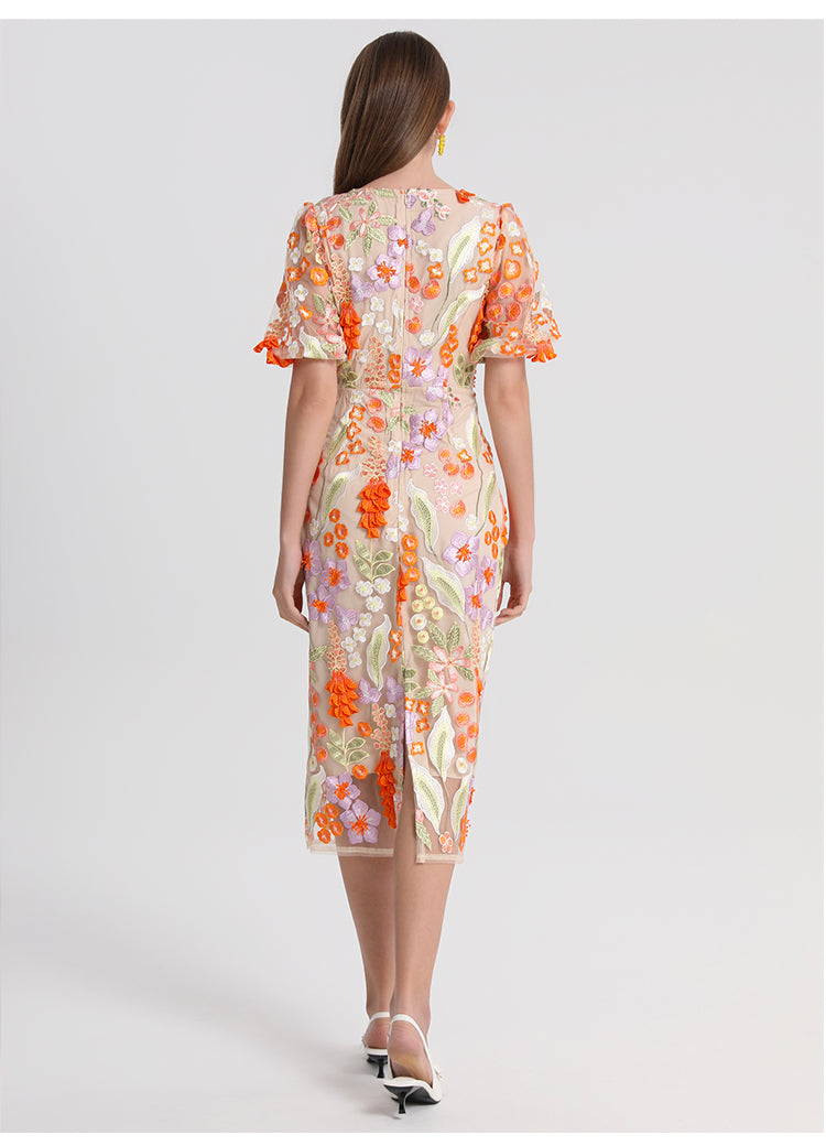 Artwork boutique handmade three-dimensional wheat ear embroidered French temperament dress
