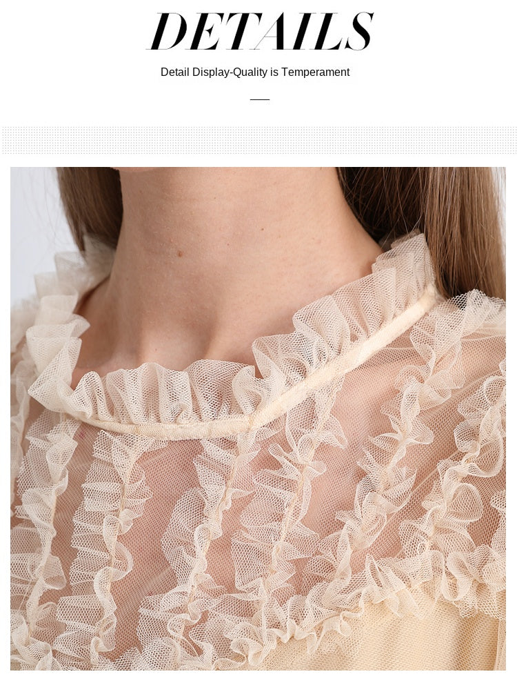 Meizhonggong embroidered sequins mesh stitching fungus edge temperament dress dress