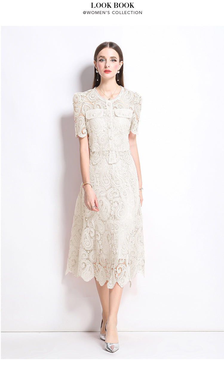 Original design for spring and summer small fragrance style set light luxury and high-end water-soluble lace skirt two-piece set