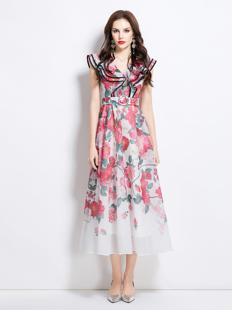 Original Design Spring/Summer Vacation New Oil Painting Style Flower Printed Long Dress