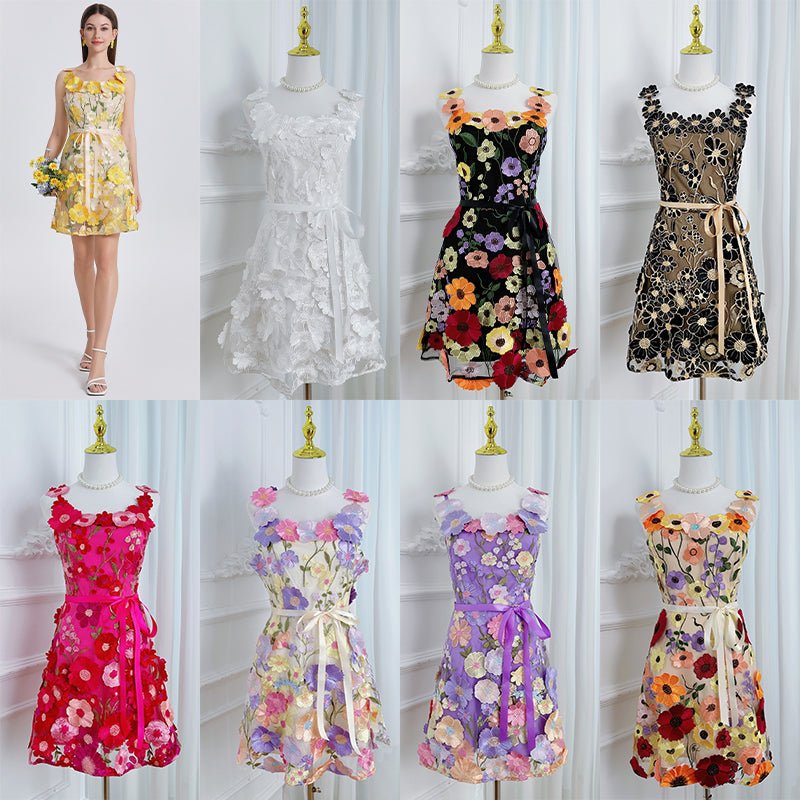 Original Design Embroidered Boutique Color Stereoscopic Handmade Flower Binding Adjustable Strap Strap Dress