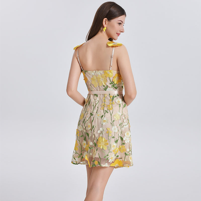 Original Design Embroidered Boutique Color Stereoscopic Handmade Flower Binding Adjustable Strap Strap Dress