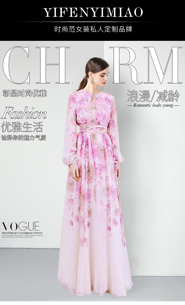 Original design for spring and summer three bedroom pleated 6-meter printed large skirt