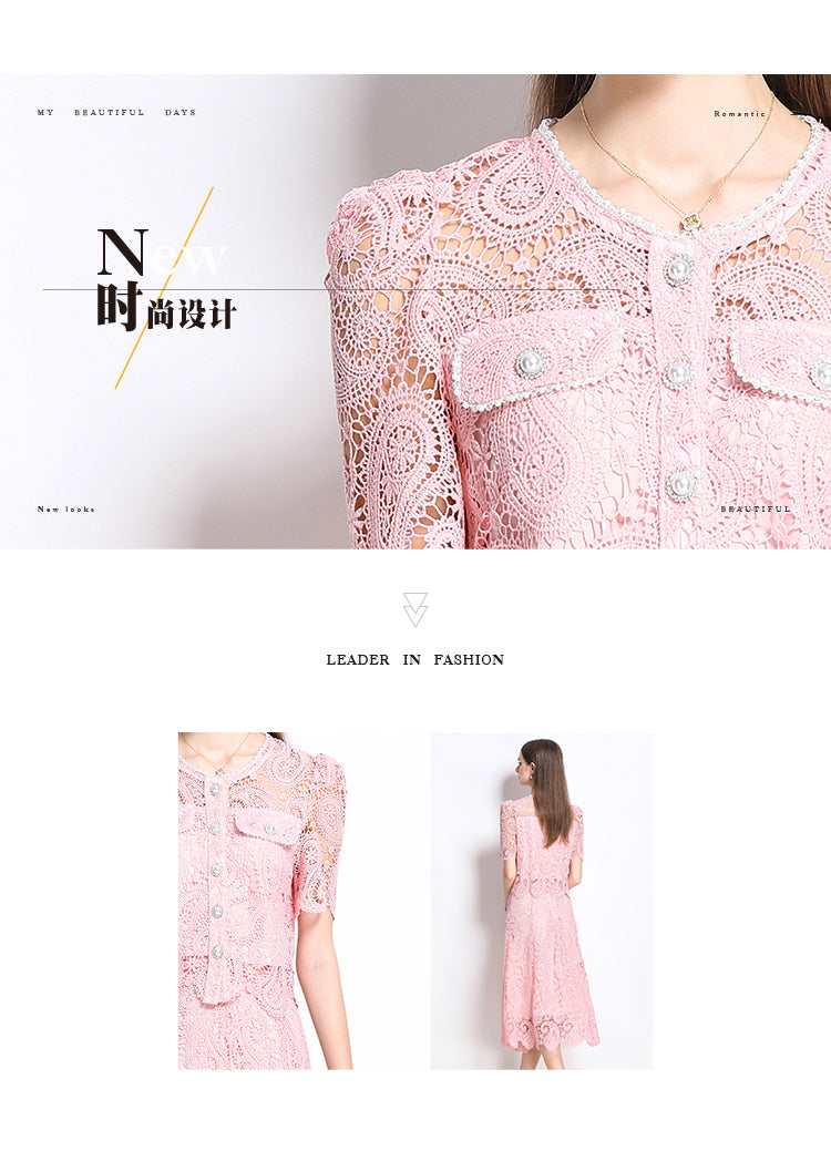 Original design for spring and summer small fragrance style set light luxury and high-end water-soluble lace skirt two-piece set