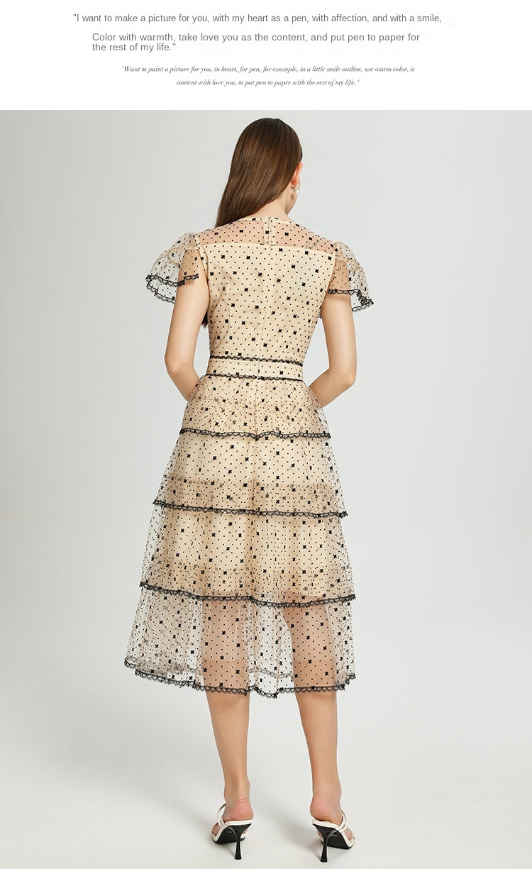 Original Design Heavy Industry Boutique Embroidery Plush Wave Point Wave style Shawl Cake Vintage Dress