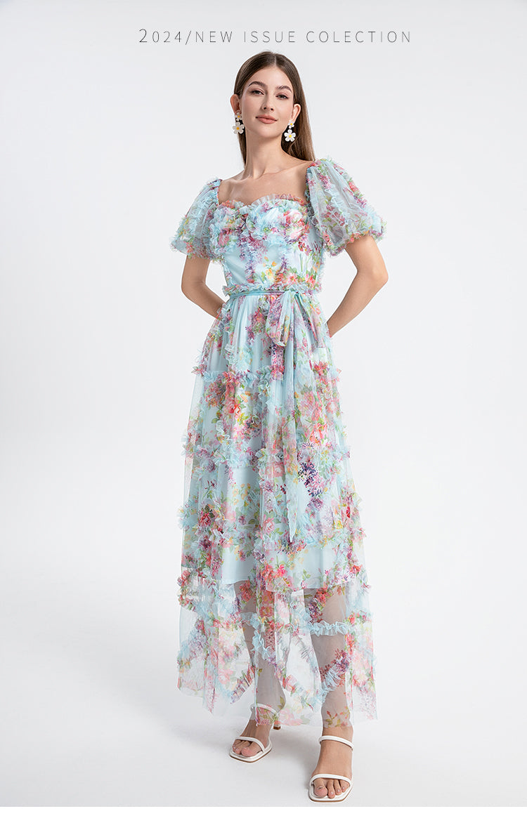 Blue beauty heavy industry boutique palace style French romantic waist cake dress