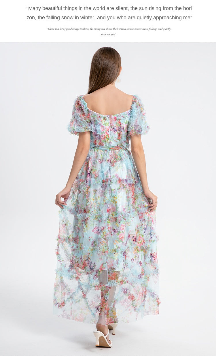 Blue beauty heavy industry boutique palace style French romantic waist cake dress