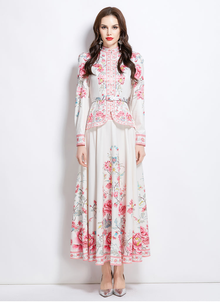 Original design for spring and summer ethnic style shirt top, mid length skirt set
