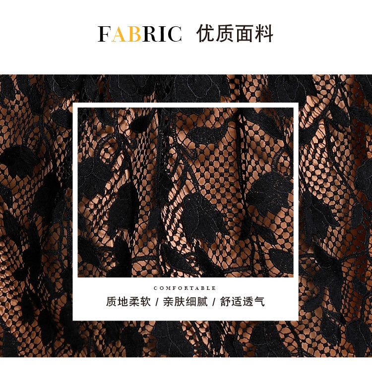 Original design mid long sleeved fashionable slimming hollow out water-soluble lace positioning mid length dress