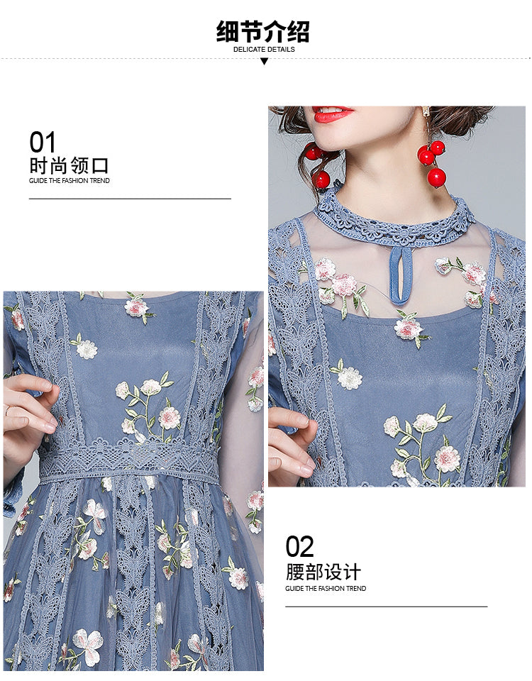Original Design Heavy Industry Fine Embroidery Mesh French Long Style Super Fairy Sweet Dress