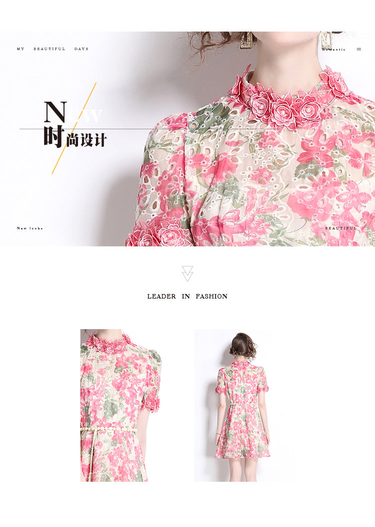 Original Design: Spring/Summer Embroidered Printed Dress for Women with a High end Style and a slimming A-line Skirt with a cinched waist