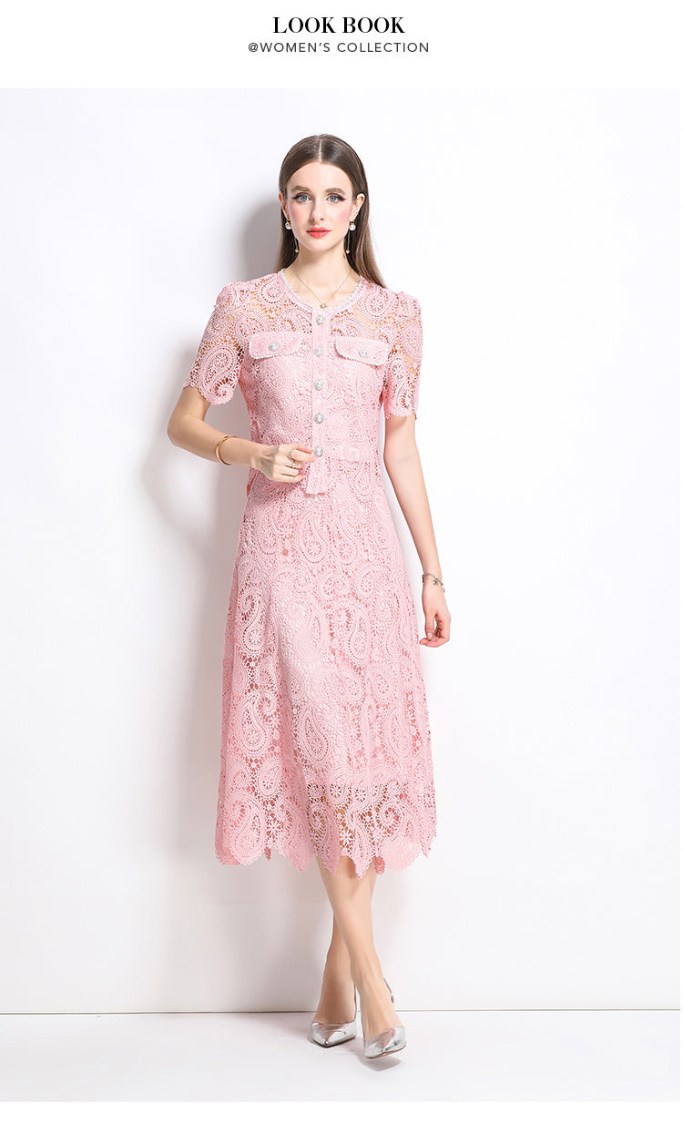 Original design for spring and summer small fragrance style set light luxury and high-end water-soluble lace skirt two-piece set