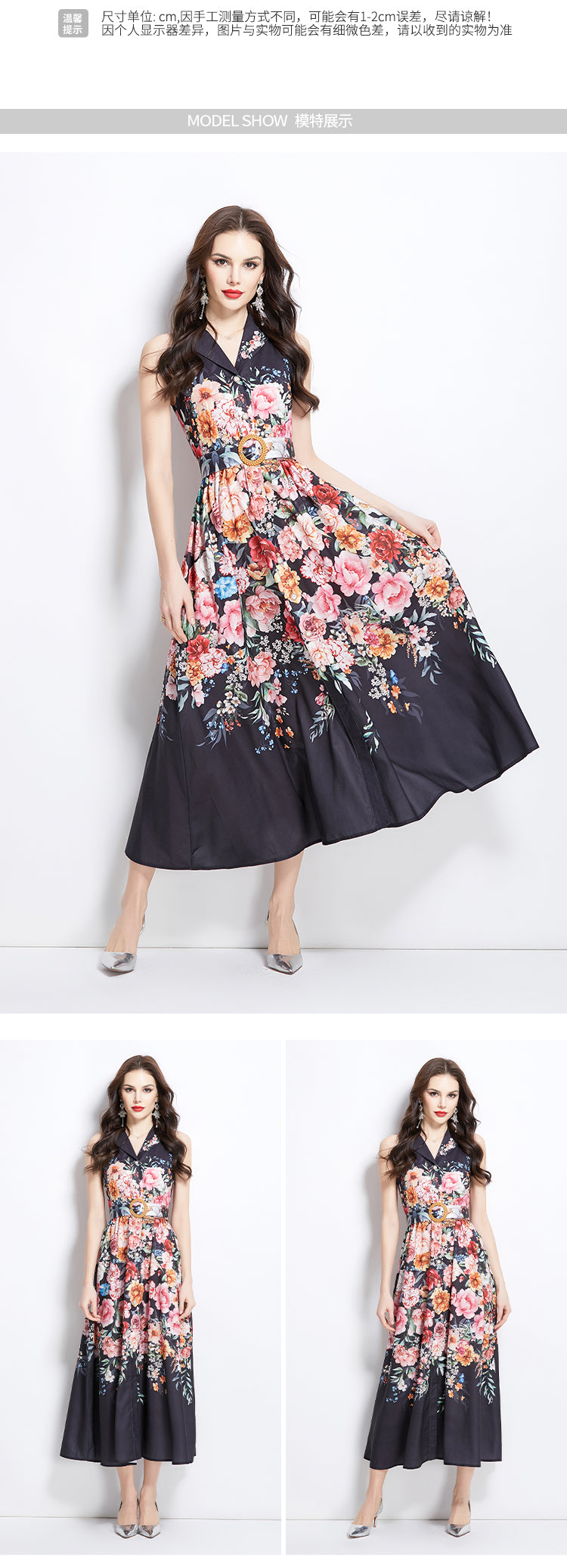 Original Design Spring/Summer Vacation Flower Oil Painting Style Shirt Long Dress